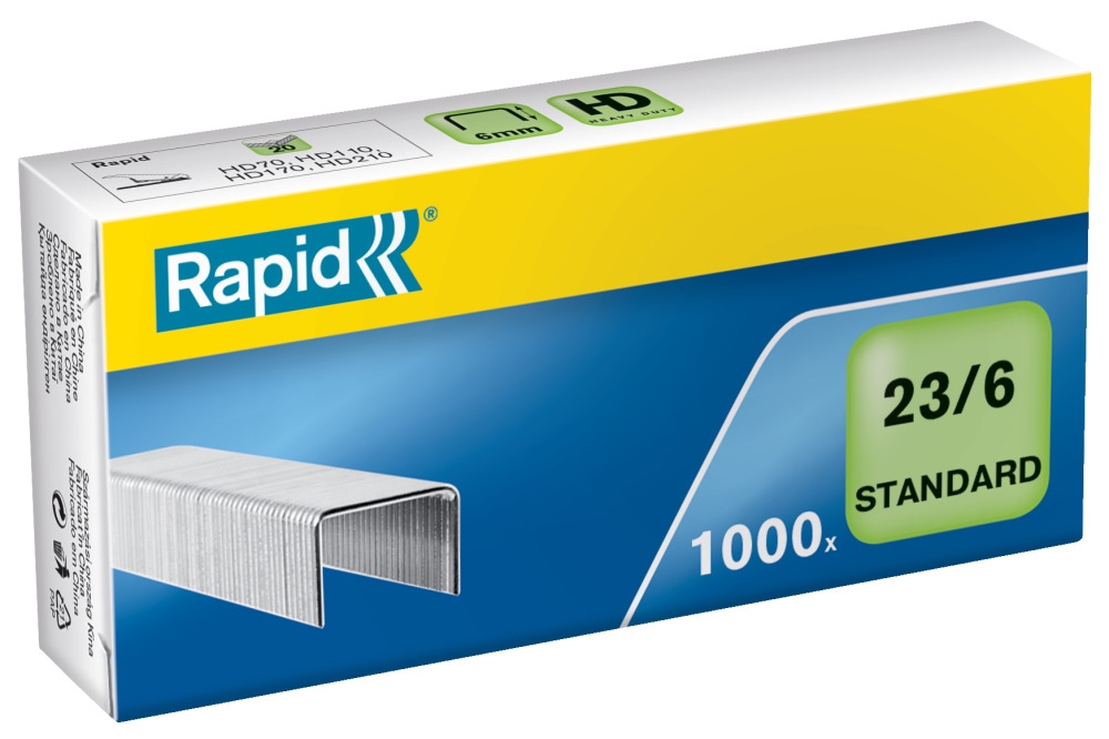 Rapid® 24869100 Heftklammern 23/6mm Standard, verzinkt, 1000 Stück Image