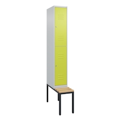 C+P Spind Classic PLUS, Buche untergebaute Sitzbank-Harthol, 2 Abteile, HxBxT 212x30x82cm, Zylinderschloss, Hellgrau/Clowngrün von PROREGAL Image