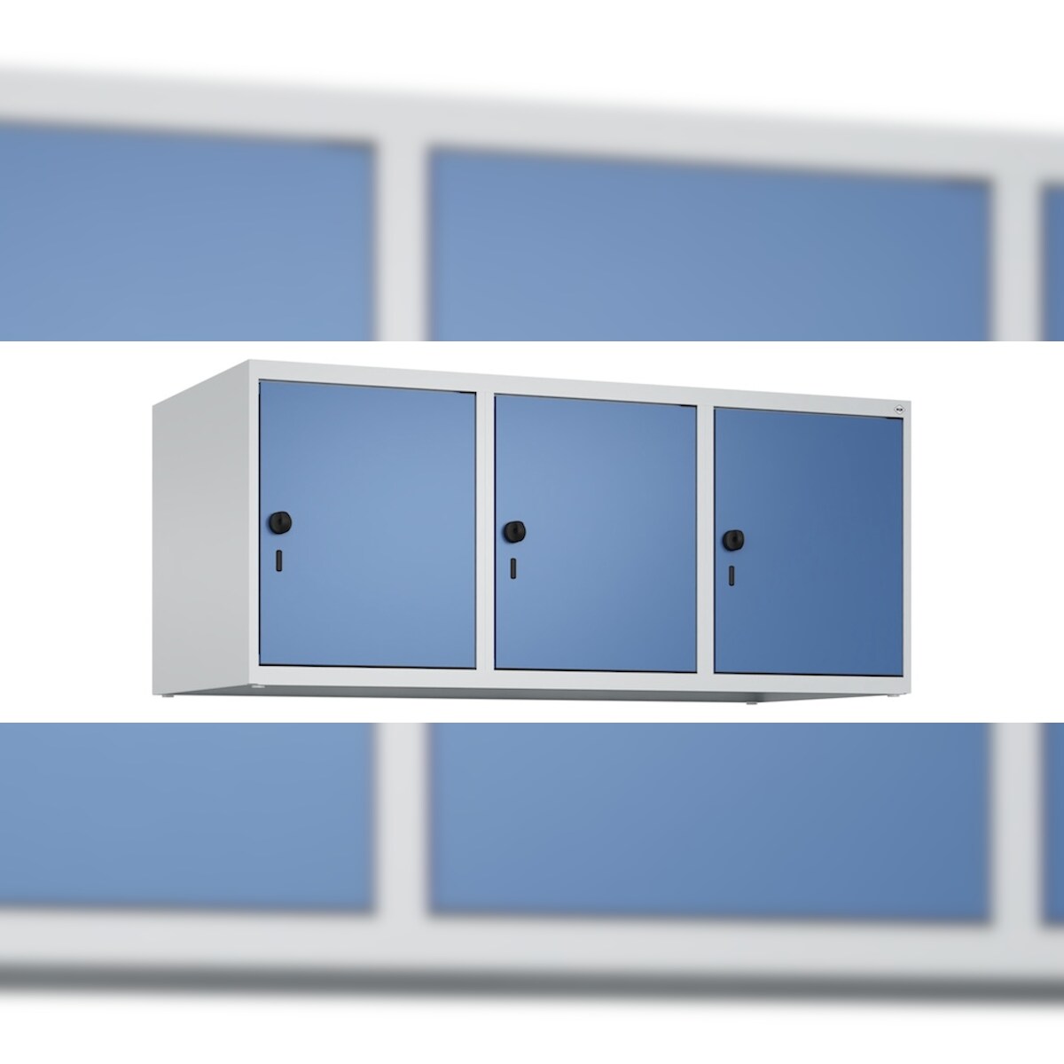 C+P Aufsatzschrank Classic PLUS, 3 Abteile, HxBxT 50x120x50cm, Sicherheitsdrehriegel, Hellgrau/Fernblau von PROREGAL Image