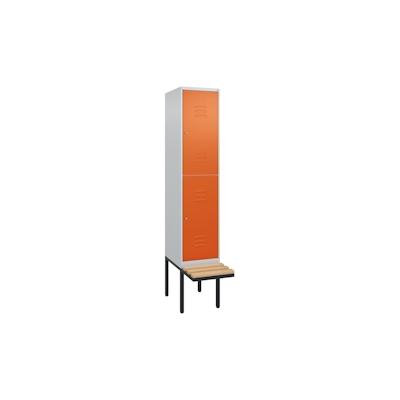 C+P Spind Classic PLUS, Buche schwebende Sitzbank, 2 Abteile, HxBxT 212x40x82cm, Zylinderschloss, Hellgrau/Reinorange von PROREGAL Image