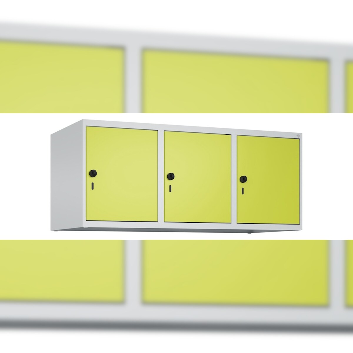 C+P Aufsatzschrank Classic PLUS, 3 Abteile, HxBxT 50x120x50cm, Sicherheitsdrehriegel, Hellgrau/Clowngrün von PROREGAL Image