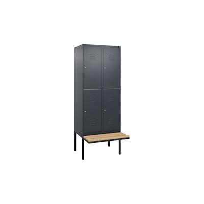 C+P Spind Classic PLUS, Buche schwebende Sitzbank, 4 Abteile, HxBxT 212x80x82cm, Zylinderschloss, Anthrazit von PROREGAL Image