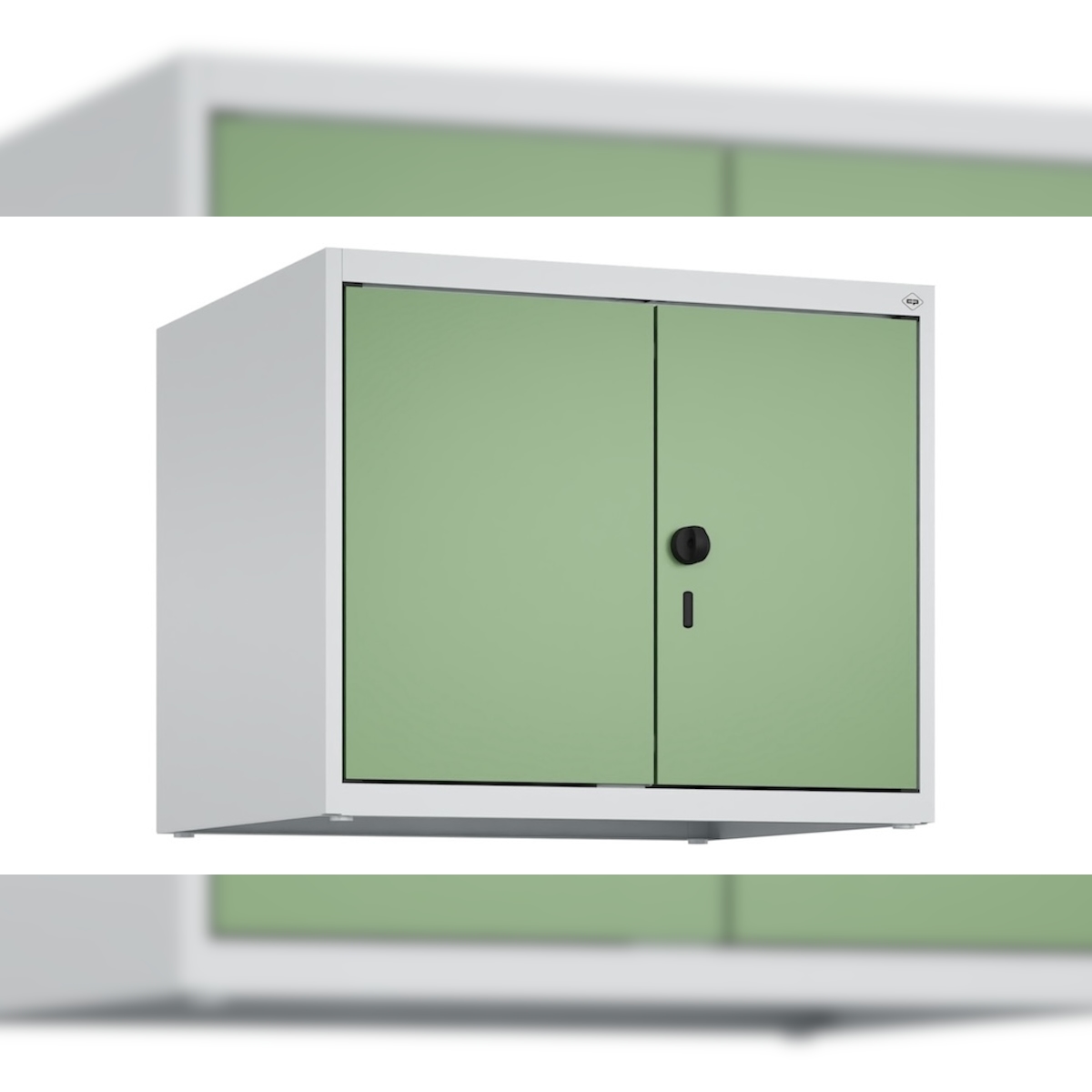 C+P Doppelter Aufsatzschrank Classic PLUS, 2 Abteile, HxBxT 50x60x50cm, Sicherheitsdrehriegel, Hellgrau/Resedagrün von PROREGAL Image