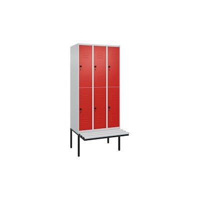C+P Spind Classic PLUS, Kunststoff schwebende Sitzbank, 6 Abteile, HxBxT 212x90x82cm, Sicherheitsdrehriegel, Hellgrau/Rot von PROREGAL Image