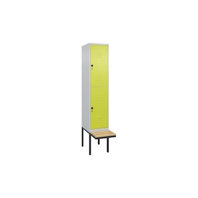C+P Spind Classic PLUS, Buche schwebende Sitzbank, 2 Abteile, HxBxT 212x40x82cm, Sicherheitsdrehriegel, Hellgrau/Clowngrün von PROREGAL Image