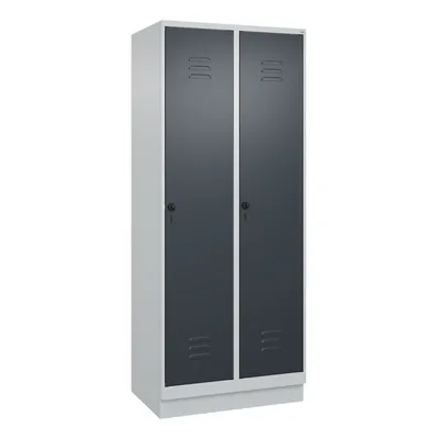 C+P Aufbewahrungsspind Classic PLUS, Sockel, 2 Abteile je 4 Fachböden, HxBxT 195x80x50cm, Sicherheitsdrehriegel, Hellgrau/Anthrazit von PROREGAL Image