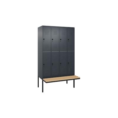 C+P Spind Classic PLUS, Buche schwebende Sitzbank, 8 Abteile, HxBxT 212x120x82cm, Sicherheitsdrehriegel, Anthrazit von PROREGAL Image