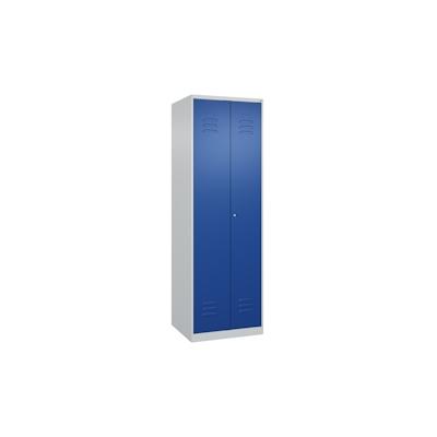 C+P Aufbewahrungs Doppel-Spind Classic PLUS, 2 Abteile je 4 Fachböden, HxBxT 185x60x50cm, Zylinderschloss, Hellgrau/Enzianblau von PROREGAL Image