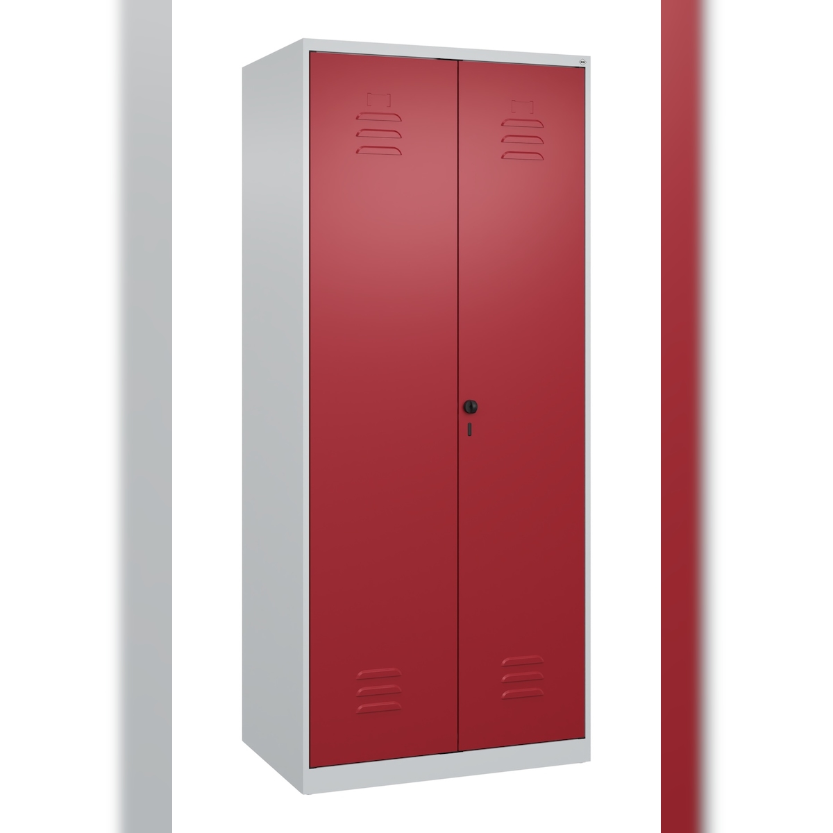 C+P Aufbewahrungs Doppel-Spind Classic PLUS, 2 Abteile, 5 Fachböden, HxBxT 185x80x50cm, Sicherheitsdrehriegel, Hellgrau/Rubinrot von PROREGAL Image