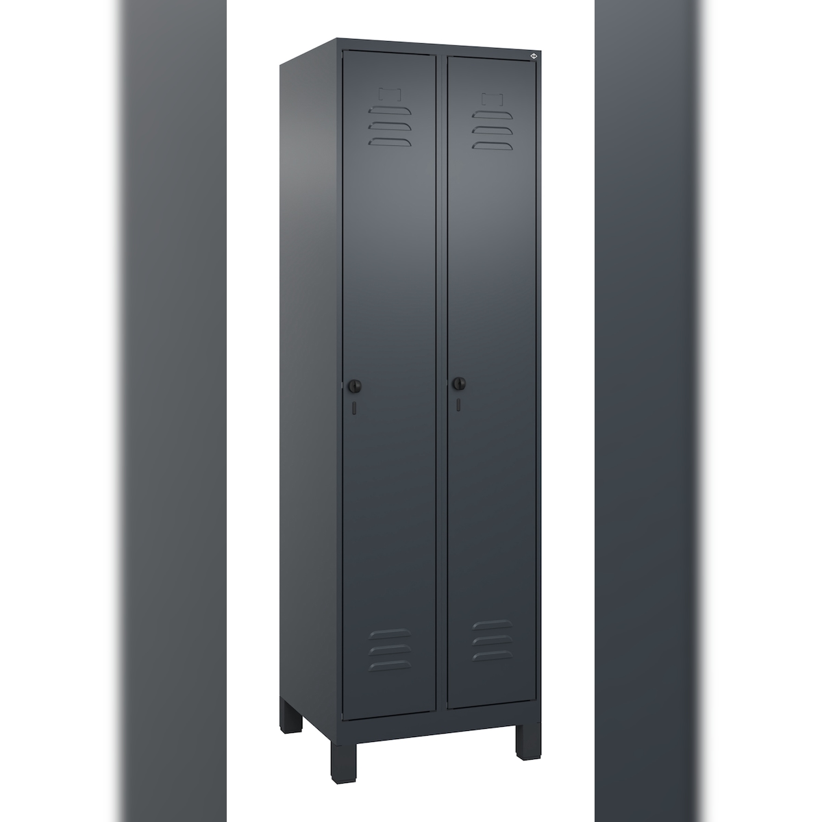 C+P Aufbewahrungsspind Classic PLUS, Füßen, 2 Abteile je 4 Fachböden, HxBxT 195x60x50cm, Sicherheitsdrehriegel, Anthrazit von PROREGAL Image
