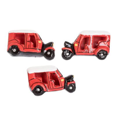 Tuc Tucs to Go,'Red Tuc Tuc Refrigerator Magnets from Guatemala (Set of 3)'