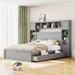 Versatile Design Queen Size Wooden Bed With All-in-One Cabinet, Shelf and Sockets