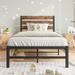 Twin Size Heavy Duty Metal Platform Bed Frame with Storage Underneath and Headboard, Metal Slats Support - Brown