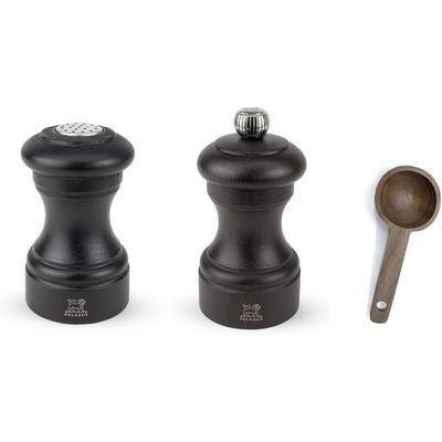 Peugeot Bali 4 Inch Pepper Mill with 3.5 Salt Mill Gift Set, Chocolate- With Wooden Spice Scoop