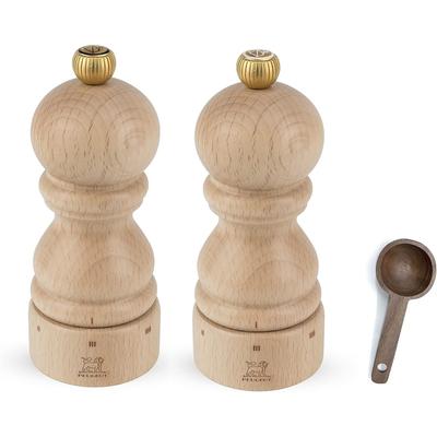 Peugeot Paris u'Select Salt & Pepper Mill, Gift Set, Natural -With Wooden Spice Scoop (5 Inch) - peppercorns