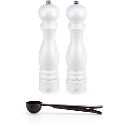 Peugeot Paris u'Select White Lacquer Salt & Pepper Mill, Gift Set - With Stainless Steel Spice Scoop/Bag Clip (12 Inch)