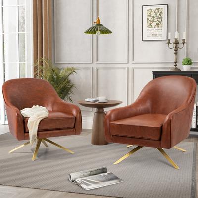 Faux Leather Sofa Chair Upholstered Swivel Accent Chair Mid-century Modern Armchair
