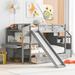 Gray Twin over Twin Bunk Bed with Storage Staircase, Slide & Drawers, Desk