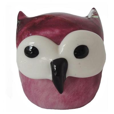 Pink And White Glass Owl Paperweight