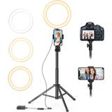 Selfie Ring Light with Tripod Stand and Phone Holder LED Circle Lights Halo Lighting for Make Up Live Steaming Photo