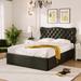 Black Full Size Bed Frame with 4 Storage Drawers, Leather Upholstered Platform Bed with Button Tufted Bed Frame & Slat Support