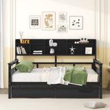 Elegant Design Daybed Bed Frame Wood Storage Daybed with 2 Drawers Bedside Shelves Slat Support - Full Size - Espresso