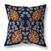 Indigo And Orange Leaf Couture Faux Suede Throw Pillow