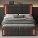 Full Storage Bed Slat Support Upholstered Platform Bed Fishbone Slats Space Saving LED Bed Frame with USB Ports - Black