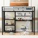 Twin Size Loft Bed with Desk & Whiteboard Metal Loft Bed w/ 3 Shelves and Ladder Storage Bed Frame Space-Saving, Black