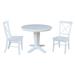 36 in Solid Wood Round Top Pedestal Dining Table with Dining Chairs in White