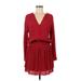 Rails Casual Dress - Mini V-Neck Long sleeves: Red Polka Dots Dresses - Women's Size Medium