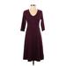 Eddie Bauer Casual Dress - A-Line: Burgundy Solid Dresses - Women's Size Small