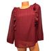 J. Crew Tops | J.Crew Ruffle Blouse Womens Garnet Clip Dot Long Sleeve Top Size 2 | Color: Red | Size: 2