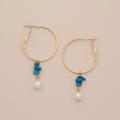 Lucky Brand Turquoise And Pearl Hoop Earrings - Women's Ladies Accessories Jewelry Earrings in Gold