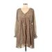 Kori America Casual Dress - Popover: Tan Leopard Print Dresses - New - Women's Size Medium