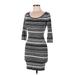 Say What? Casual Dress - Bodycon Scoop Neck 3/4 sleeves: Gray Color Block Dresses - Women's Size Medium