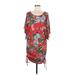 Lascana for Venus Casual Dress - Shift Scoop Neck Short sleeves: Red Floral Dresses - Women's Size Medium