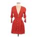 Faithfull the Brand Casual Dress - A-Line Plunge 3/4 Sleeve: Red Dresses - Women's Size 6