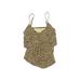 Aqua Green Swimsuit Top Gold Leopard Print V Neck Swimwear - Women's Size Large