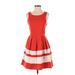 Sugar Lips Casual Dress - Fit & Flare Scoop Neck Sleeveless: Red Print Dresses - Women's Size Small