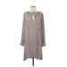 BCBGMAXAZRIA Casual Dress - Shift Plunge Long sleeves: Gray Solid Dresses - Women's Size Medium
