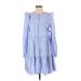 Zara Casual Dress - Mini Crew Neck Long sleeves: Blue Print Dresses - Women's Size Small