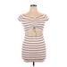 Fashion Nova Casual Dress - Bodycon V-Neck Short sleeves: White Stripes Dresses - Women's Size X-Large