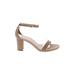 Heels: Strappy Chunky Heel Casual Tan Solid Shoes - Women's Size 10 - Open Toe