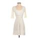 Casual Dress - A-Line Scoop Neck 3/4 sleeves: Ivory Print Dresses - Women's Size Small