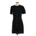 Ann Taylor LOFT Casual Dress - Shirtdress High Neck Short sleeves: Black Solid Dresses - Women's Size 4