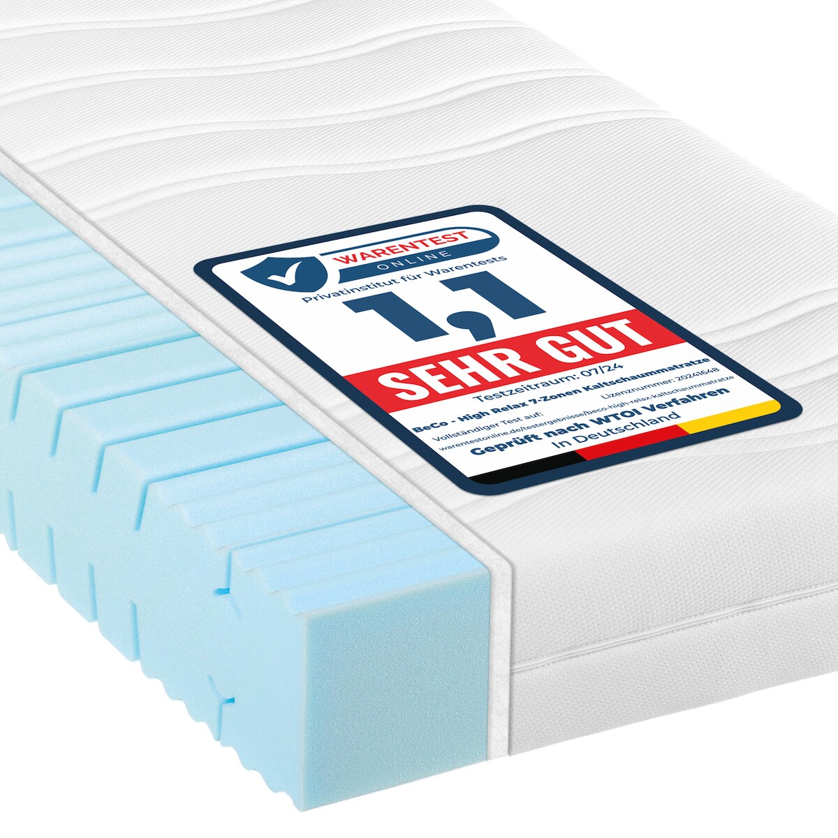 Kaltschaummatratze BeCo High Relax, 21 cm Komforthöhe, Made in Germany - Größe: 100 x 200 cm, Härtegrad: H3 (80 kg - 120 kg) Image
