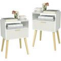 Corrigan Studio® White Nightstand Set Of 2, Small Bedside Table w/ Drawer, Modern Nightstand, End Table For Bedroom w/ 2-Tier Storage | Wayfair