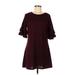 Speechless Casual Dress - A-Line Crew Neck 3/4 sleeves: Burgundy Print Dresses - Women's Size Large