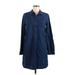 Old Navy Casual Dress - Shirtdress High Neck Long sleeves: Blue Solid Dresses - Women's Size Medium